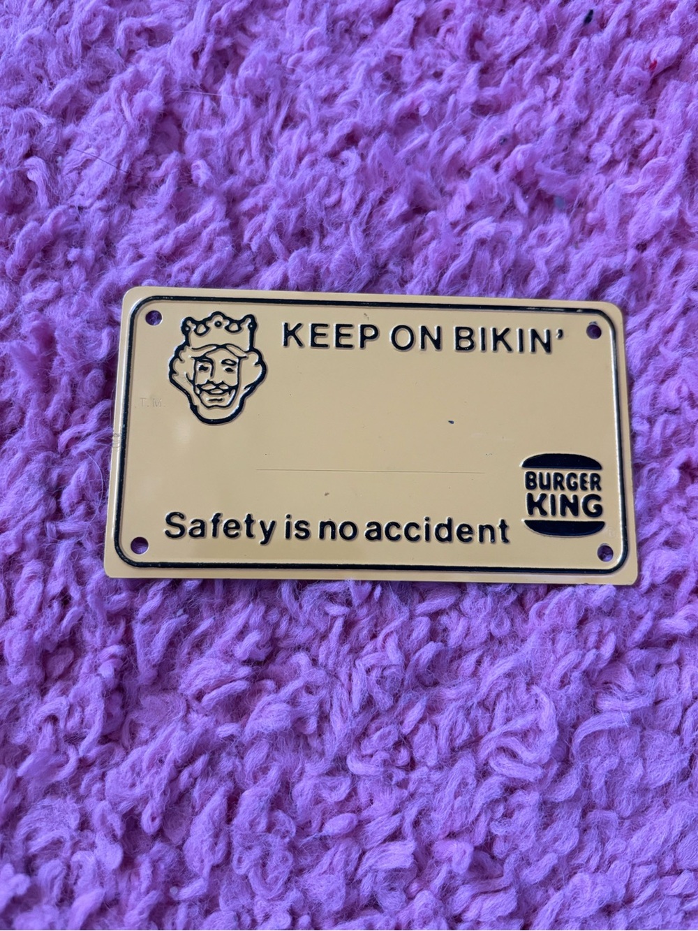 Vintage Burger King Kids License Plate KEEP ON BIKING SAFETY IS NO ACCIDENT